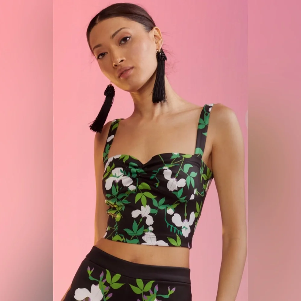 Cynthia Rowley Devi Bonded Tank - Green/White Floral - Picture 5 of 7